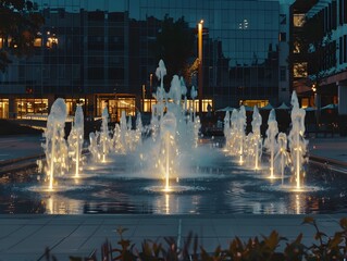Fountains in the City at Night