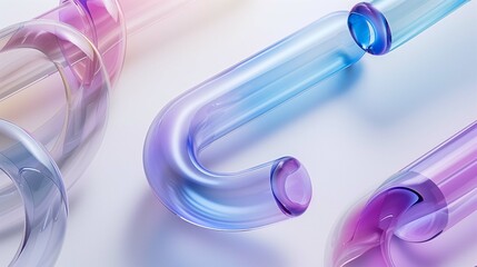 Bent glass tube with decorative details 3d rendering image. Abstract craft element of clear plastic background wallpaper colorful realistic. Creative design surreal parts concept idea
