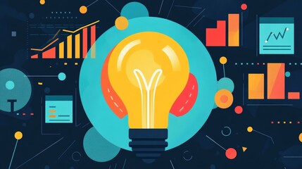 Creative Idea, Innovation Concept Illustration with Light Bulb and Graph