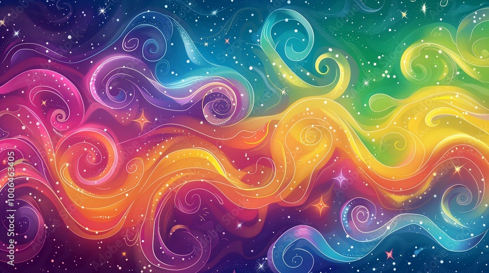 Aufkleber swirling light flows in starry sky background image. gradient fluids abstract pattern 2d illustratio