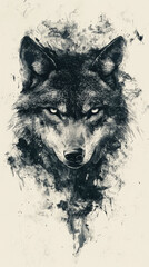 Intricate ink illustration of wolfs head, showcasing detailed features and fierce expression. artwork captures essence of wild, evoking sense of strength and mystery