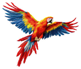 Fototapeta premium PNG Flying parrot in embroidery style animal bird creativity.