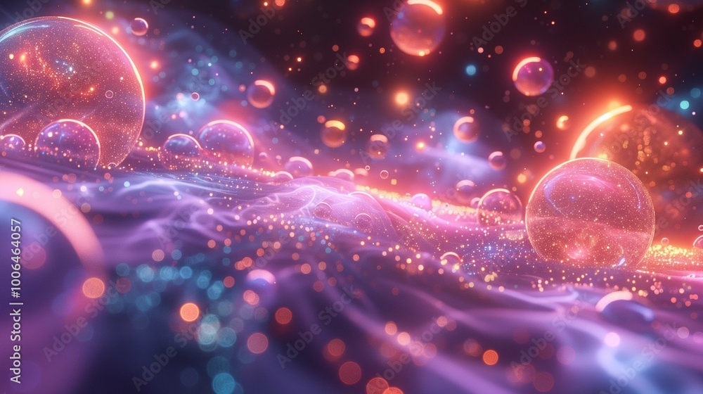 Poster translucent spheres seemingly suspended in space 3d rendering image. feeling of wonder and mystery b