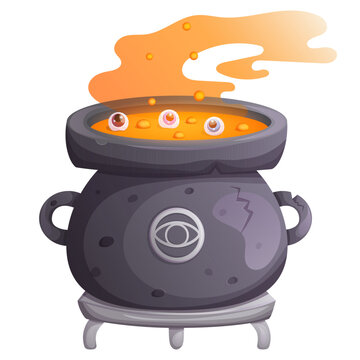 recommend clip art: Witch cauldron with magic potion on the stove. Halloween wizard pot