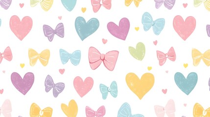 Cheerful Repeating Pattern with Colorful Hearts and Bows for Wrapping Paper or Decorative Design