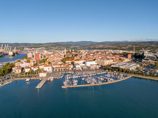 Aerial drone photo of the coastal town of Koper in Slovenia.