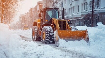 Snow Removal Machine Clearing Snowy Street