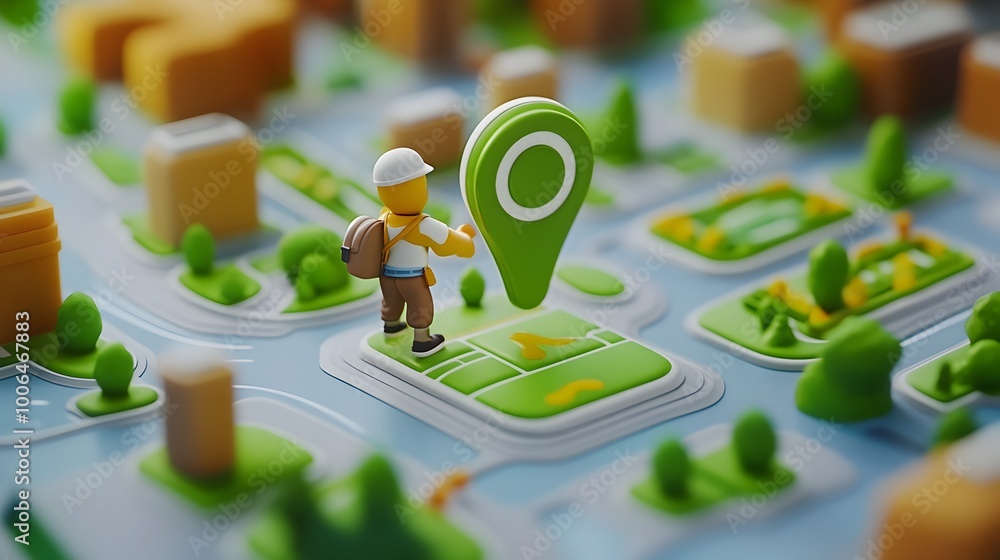 Aufkleber 3d miniature map with gps pin pointing location on digital interface