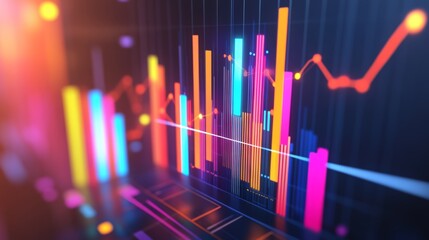 Abstract Financial Chart with Neon Lights.