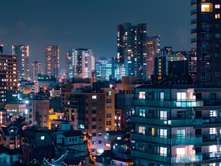 Night cityscape with high-rise buildings