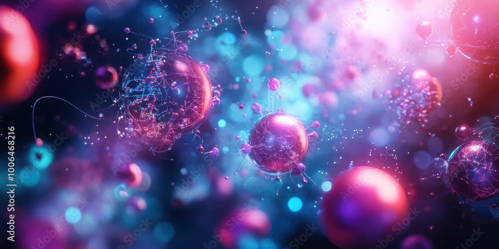 Poster modern digital abstract 3d background with circuits, molecules, and abstract body shapes symbolizing