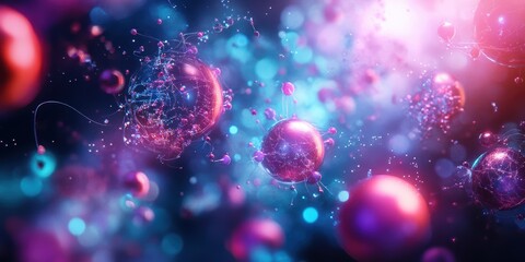 Modern Digital Abstract 3D Background with Circuits, Molecules, and Abstract Body Shapes Symbolizing Fusion of Biology and Technology