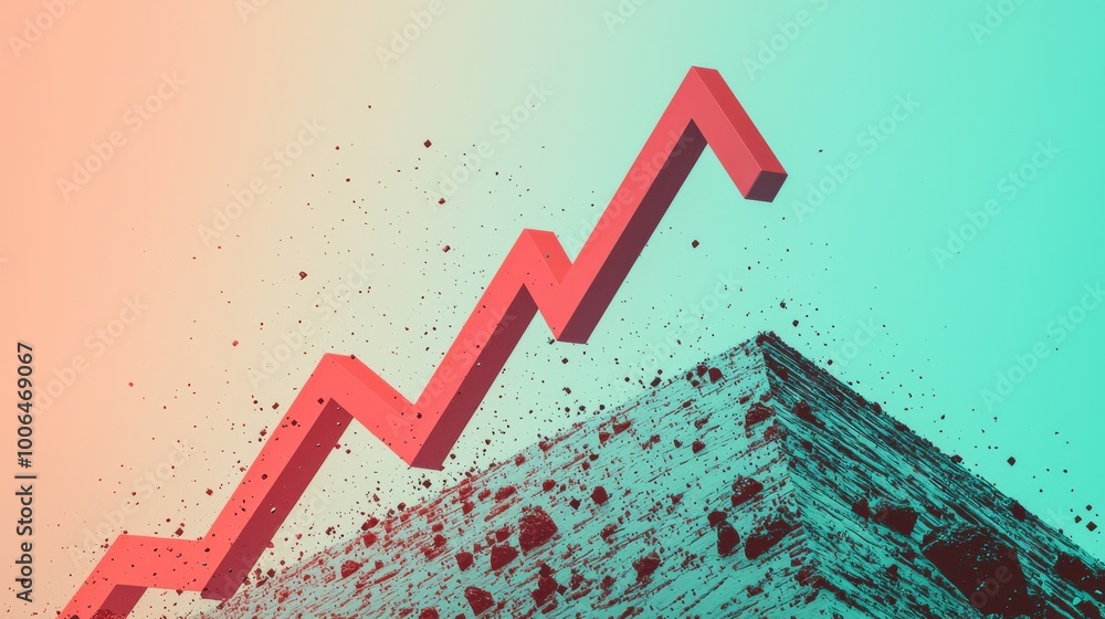 Poster descending line graph: a simple, sharp line graph that descends like a staircase, representing a dro