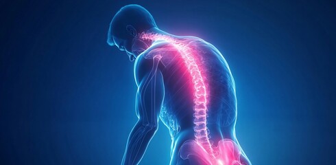 Glowing Digital Body Scan Highlighting Muscular Skeletal System and Spine