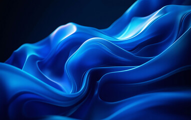 Obraz premium Abstract Blue Shape with Fluid Curves and Volumetric Lighting on Dark Background in Monochromatic Green Palette. High-Resolution, Sharp Focus Studio Design.