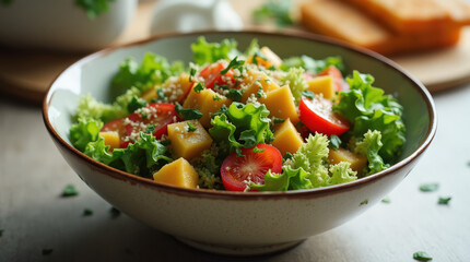 Fresh and Colorful Salad with Vegetables, Greens, and Whole Grains in Bowl – Healthy Eating Image