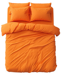 Vibrant orange duvet set with matching pillows on a bed.