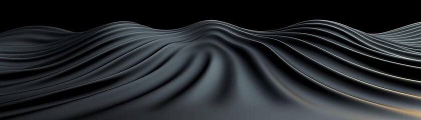 Fototapeta premium Abstract waves of black fabric create a smooth, flowing texture, evoking a sense of calm and fluidity in a minimalist aesthetic.