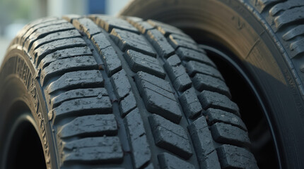 High-Quality Close-Ups of Car Tire and Off-Road Tire for Vehicles, Showing Details of Rubber Treads and Tire Patterns on Various Terrains