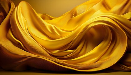 Fototapeta premium ray flower yellow color trends of 2025 background silk satin flowy fabric luxury flowing shiny elegant wave drapery smooth