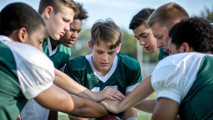 Naklejka premium Teenage Boy Soccer Team in Huddle