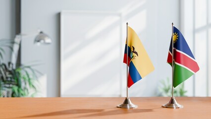FLAGS OF ECUADOR AND NAMIBIA ON TABLE