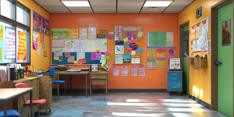 School Social Worker's Office Wall: Covered in mental health resources, community service opportunities, and a board with support group schedules