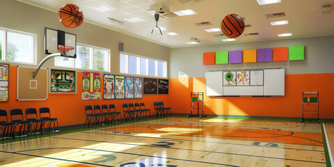 Drama Teacher's Room Wall: Adorned with theater production posters, script copies, and a board with rehearsal schedules