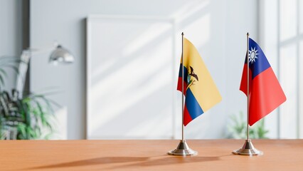 FLAGS OF ECUADOR AND TAIWAN ON TABLE