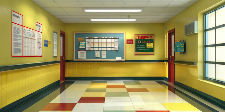 School Safety Officer's Wall: Featuring safety drills schedule, emergency evacuation plans, and a board with safety tips