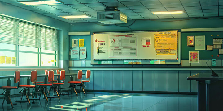 School Safety Officer's Wall: Featuring safety drills schedule, emergency evacuation plans, and a board with safety tips