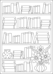 flower bookshelf minimal style coloring book page