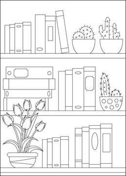 tulip bookshelf minimal style coloring book page