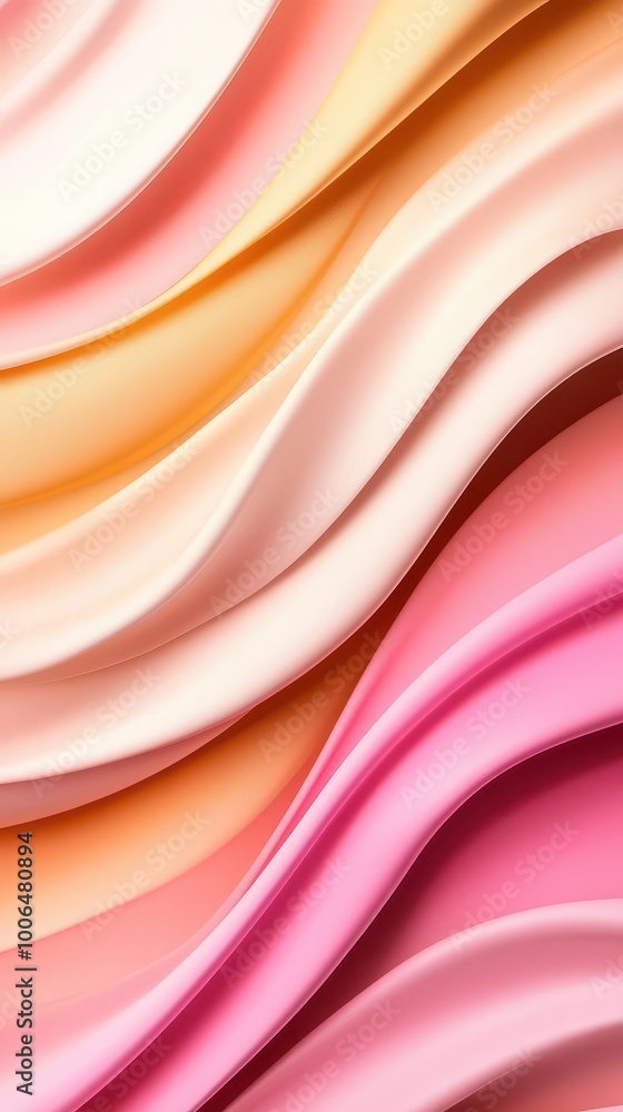Poster colorful waves of soft pink and peach hues in an abstract design, creating a vibrant and serene back