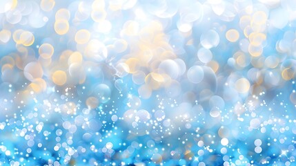 Abstract blue and gold bokeh background with sparkling lights.