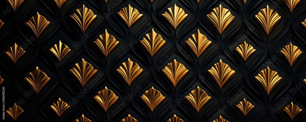 Poster intricate design of golden patterns on a black background, perfect for creative projects and elegant