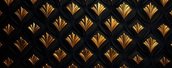 Intricate design of golden patterns on a black background, perfect for creative projects and elegant themes.