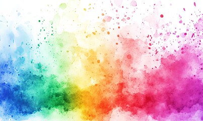 Abstract rainbow watercolor background with colorful splashes and blots.