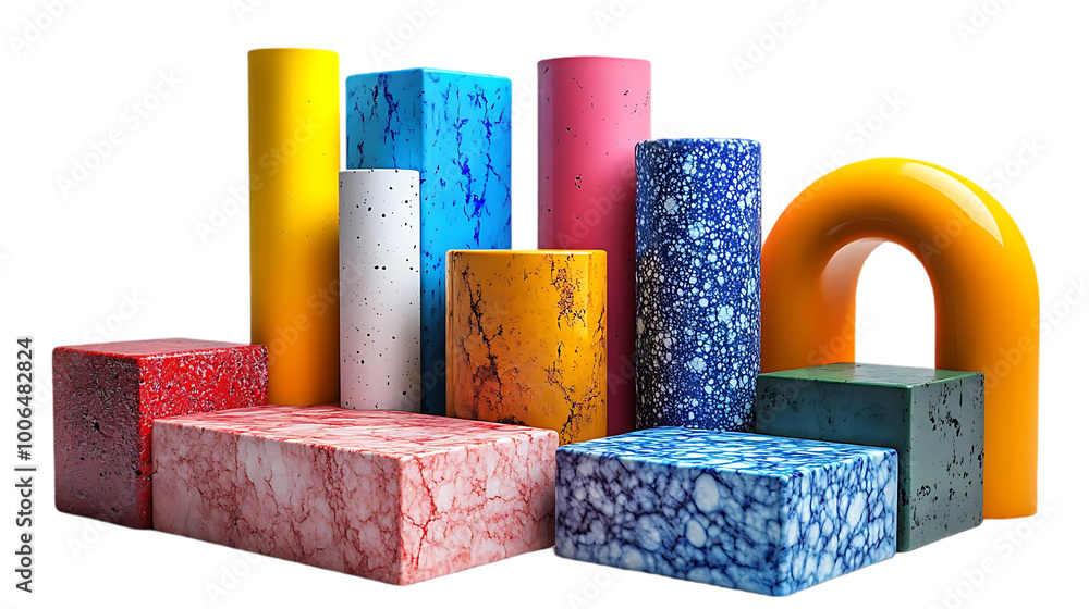 Poster Colorful Geometric Shapes Create a Dynamic Composition with Transparent Background