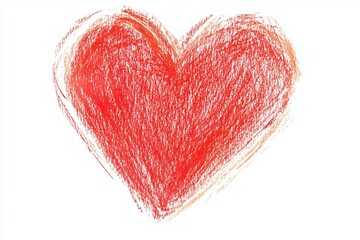Hand drawn red crayon heart isolated on white background.
