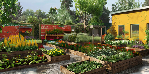 School Garden Coordinator's Wall: Covered in gardening tips, planting schedules, and a board with garden maintenance plans