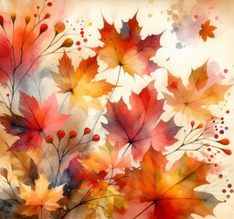 Hintergrund watercolor, Herbstlaub, rot, orange, weiß, Blätter