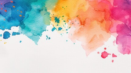 Obraz premium Whimsical Watercolor Elegance, vibrant splashes of color dance across a pristine canvas, creating a fresh and minimalistic abstract art piece full of fluidity and charm.