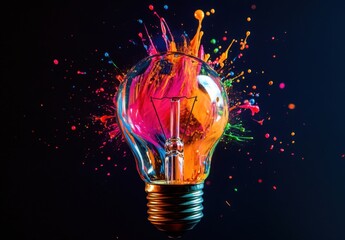 Vibrant Energy: A Burst of Color in a Light Bulb Capturing Innovation and Creativity