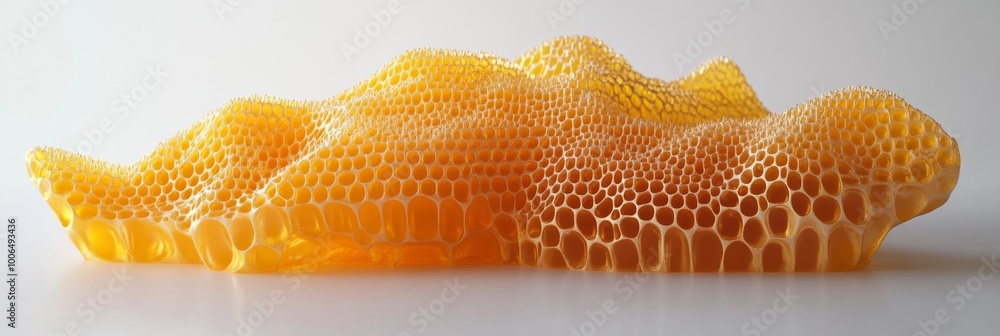 Poster a vibrant 3d representation of a honeycomb, showcasing hexagonal patterns and glossy textures, isola