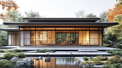 Modern architectural design featuring a serene landscape.