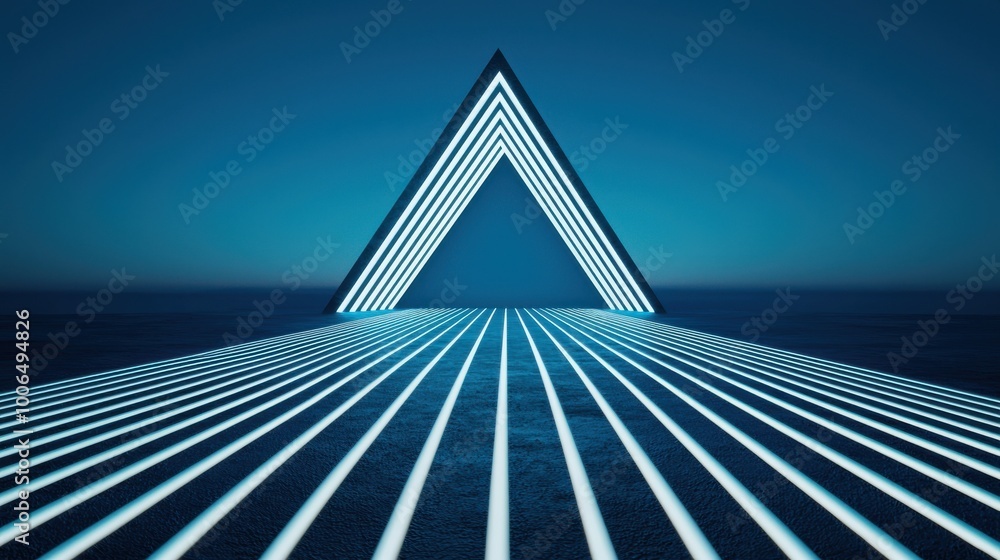 Poster lines of light converging into a single point at the top of a triangle, symbolizing transparency, le
