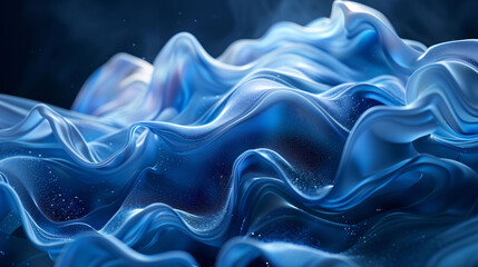 Fototapeta premium Abstract Blue Shape with Fluid Curves and Volumetric Lighting on Dark Background in Monochromatic Green Palette. High-Resolution, Sharp Focus Studio Design.