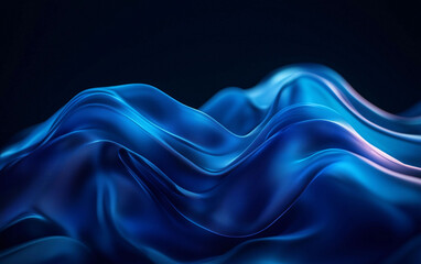 Abstract Blue Shape with Fluid Curves and Volumetric Lighting on Dark Background in Monochromatic Green Palette. High-Resolution, Sharp Focus Studio Design.