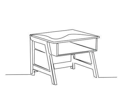 recommend clip art: Continuous one line drawing of table home office furniture. Desk furniture simple line art vector design.